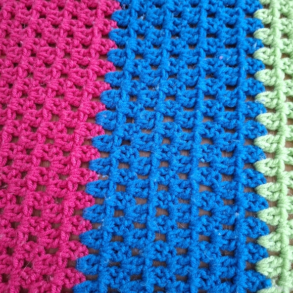 Vintage Handmade Crocheted Heavy Striped Blanket Multicolor Artcraf Blanket - Picture 10 of 12
